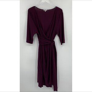 Kiyonna jersey faux wrap knit stretch dress purple plum wine stretch USA 2 2X